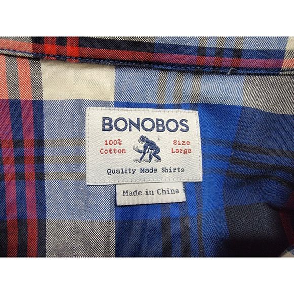Bonobos Plaid Red White Blue Men's Long Sleeve Button Shirt - Large - Picture 4 of 5